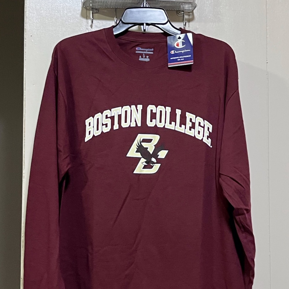 SELLING CHAMPION T SHIRT WITH GRAPHIC LOGO SIZE LARGE COLOR BURGUNDY LONG SLEEVE